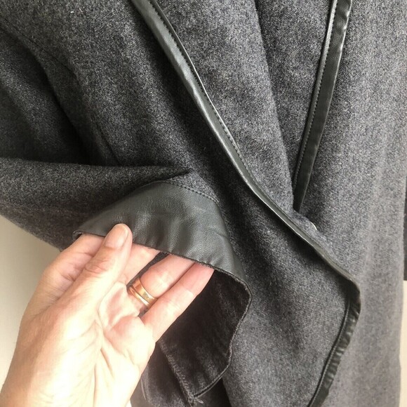 UMGEE leather trim wool Open Front Waterfall Asymmetrical Gray Jacket size M - Picture 5 of 10